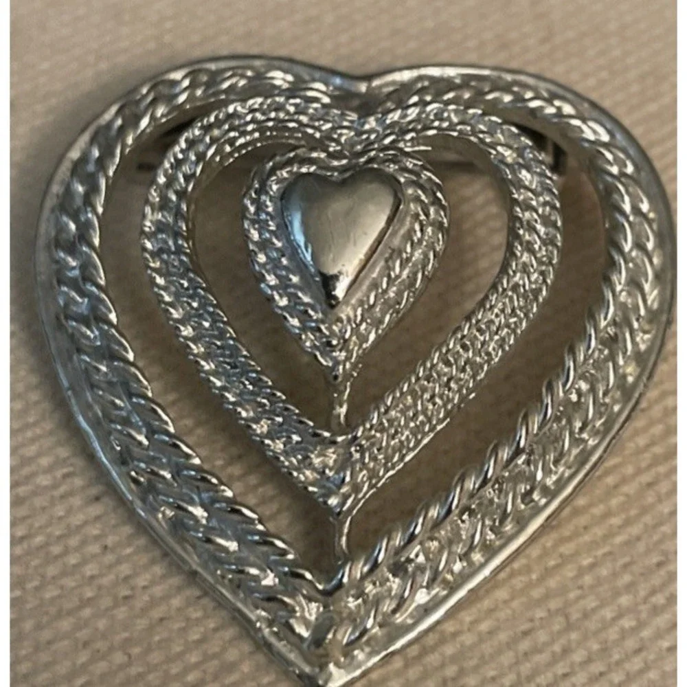Gerry's Silver Tone Filigree Triple Heart  Brooch or Pendant Signed